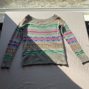 American Eagle Outfitters Y2K Off Shoulder Sweater Fair Isle Gray Size Large